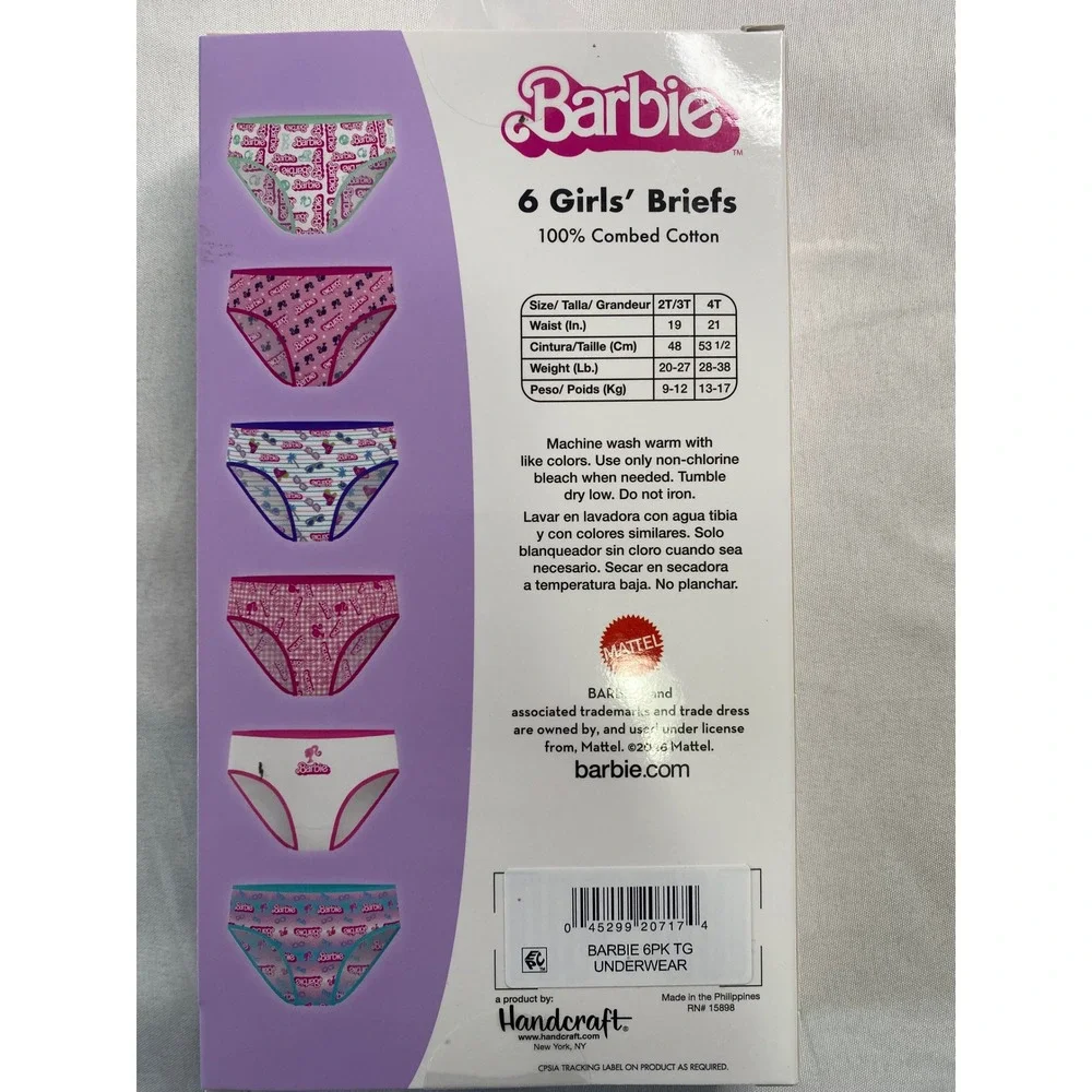 Barbie Girls Brief Underwear 6‎ Pack 100% Cotton Pink Blue White Size 4T NEW